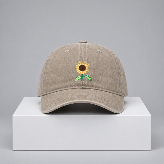 Sunflower Embroidered Cap – “Golden Bloom” Cotton Adjustable Hat (Unisex)
