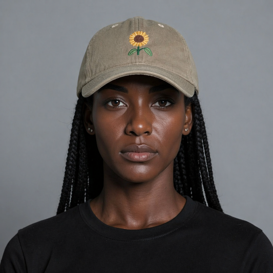 Sunflower Embroidered Cap – “Golden Bloom” Cotton Adjustable Hat (Unisex)