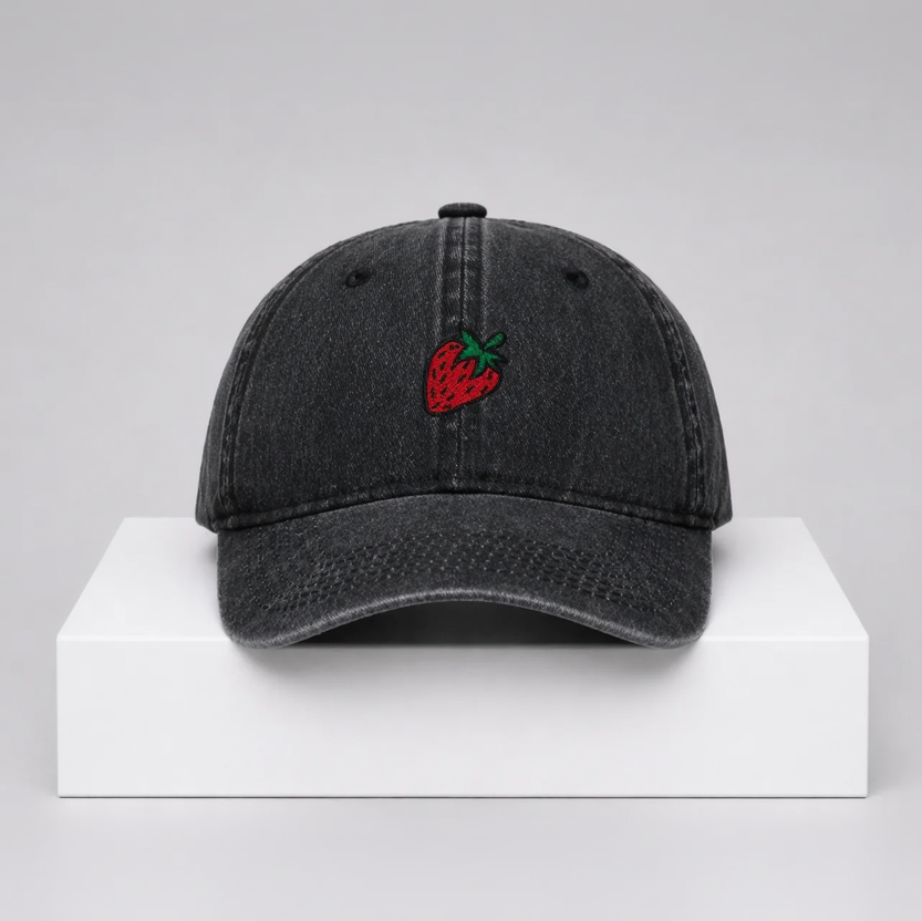 Strawberry Embroidered Cap – “Sweet Spot” Cotton Adjustable Hat (Unisex)