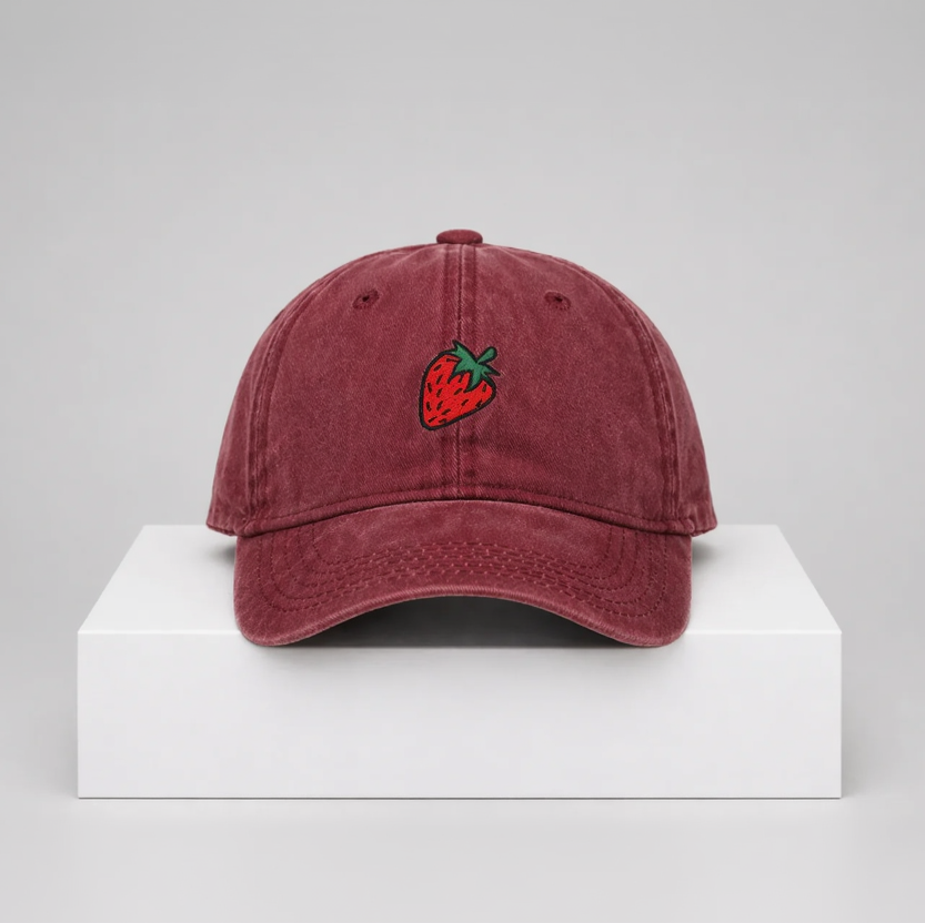 Strawberry Embroidered Cap – “Sweet Spot” Cotton Adjustable Hat (Unisex)